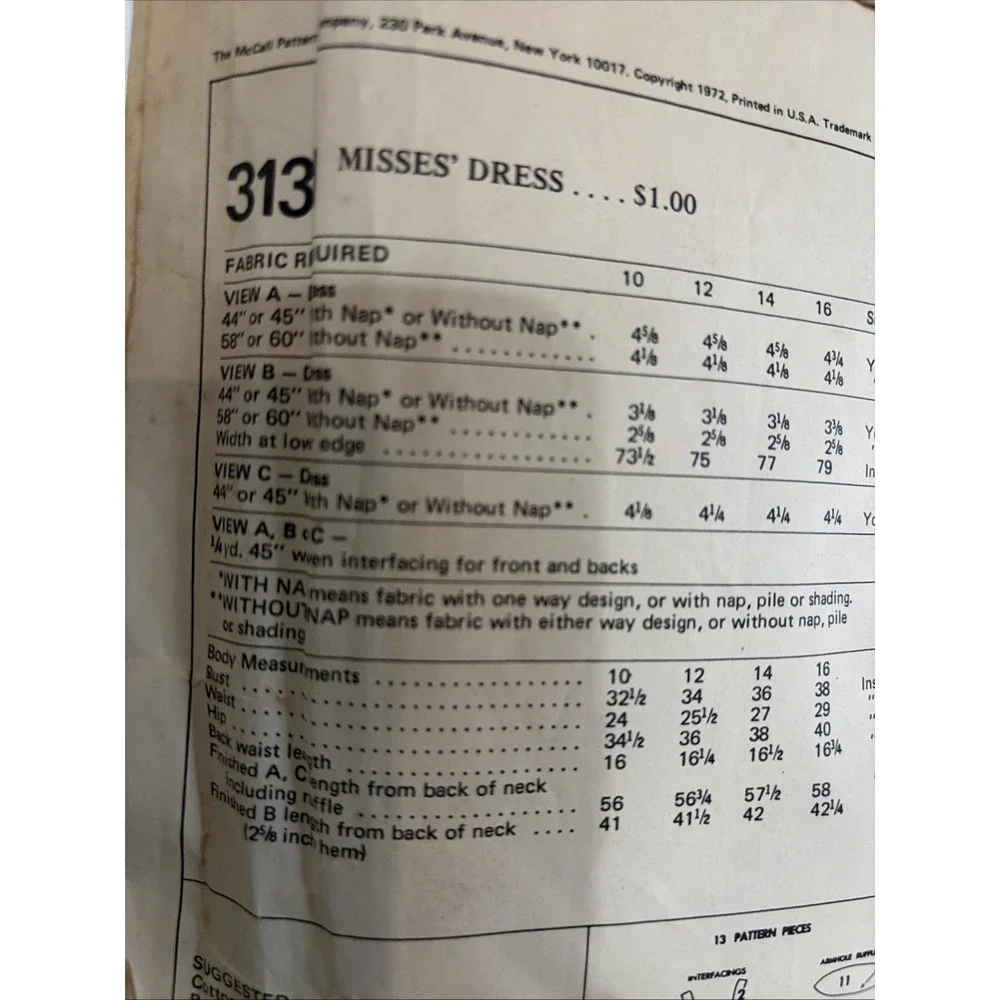 Rare 1972 Vintage McCalls 3131 Cottagecore Dress Sewing Pattern Size 12 Cut